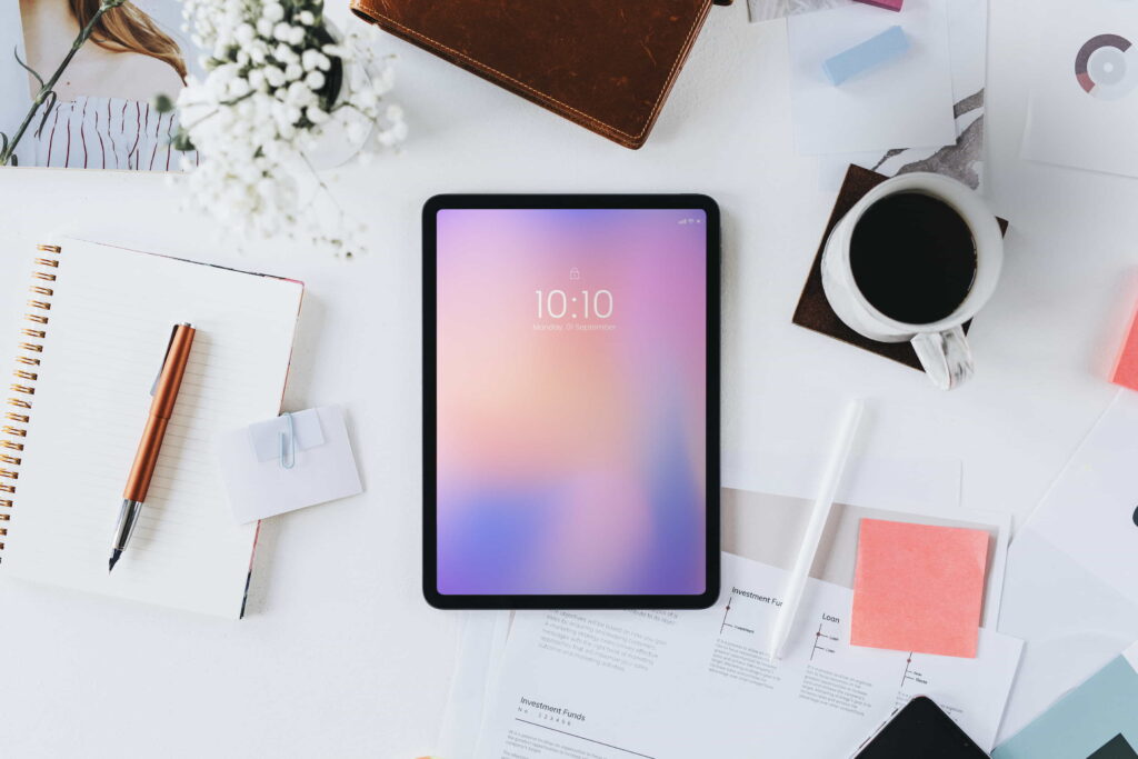 Tablet with coffe in table